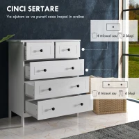 HOMCOM Comoda cu 5 Sertare cu Manere, Alb(m-9)