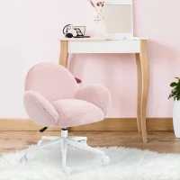 HOMCOM Makeup Vanity Chair, Cute Fluffy Desk Chair with Rolling Wheels for Bedroom Living Room, Pink(m-7)