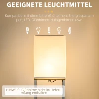 HOMCOM Staandelamp, Vloerlamp met Planken, Metalen Frame, Stoffen Kap, 26x26x159cm, Wit/Bruin(m-7)