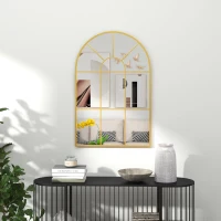 HOMCOM Lustro Ścienne, Projekt Okna, Lustro Korytarzowe, Metalowa Rama, 91 x 60 cm, Złote(m-5)