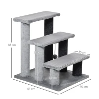 PawHut Escada para Animais de Estimação Escada para Gatos de 3 Degraus com Poste de Arranhar Bola 45x40x48 cm Cinza(m-3)