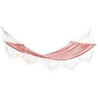 Outsunny Hamac de Voyage Portable Style Hippie Chic Toile de hamac dim. 2L x 1l m Coton Polyester Rouge crème rayé(m-11)