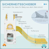 AIYAPLAY Peuterglijbaan, 7-in-1 Speeltoestel, met Basketbal & Stuurwiel, voor 1-3 Jaar, 178x177x99cm, Geel/Wit/Groen(m-5)