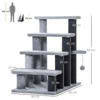 PawHut Escada para Animais de Estimação Escada para Gatos de 4 Degraus com Poste de Arranhar Bola 45x40x68 cm Cinza(m-3)