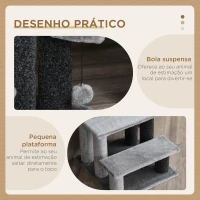 PawHut Escada para Animais de Estimação Escada para Gatos de 3 Degraus com Poste de Arranhar Bola 45x40x48 cm Cinza(m-5)