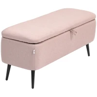 HOMCOM Banco de Armazenamento Estofado em Linho com Tampa Abatível e Pés de Aço Carga Máxima 150kg 101x38,5x44,5 cm Rosa(m-11)