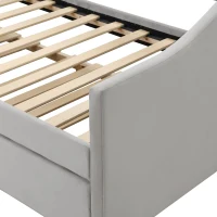 Upholstered Single Sofa Bed with Trundle, Velvet Sofa Bed Sleeper with Scalloped Cushions, 202x190x95 cm, Gray(m-12)