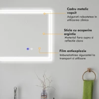 kleankin Oglinda de Baie cu Lumini LED, 90x70cm(m-7)