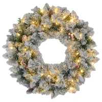 HOMCOM Kerstkrans met LED-Verlichting, Rode Bessen, Realistische Uitstraling, Ø60 x 10 cm, Groen(m-1)