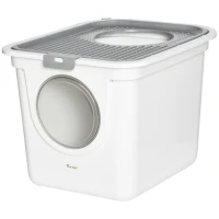 PawHut Caixa de Areia para Gatos com Pá Sanita para Animais de Estimação com 2 Portas 44x55x39 cm Branco e Cinza(m-11)