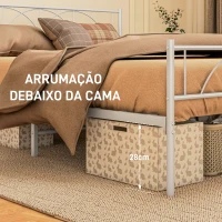 HOMCOM Cama de Casal 150x200 cm com Cabeceira de Ripas de Aço e Espaço de Arrumação Debaixo da Cama Carga 330 kg Branca(m-5)
