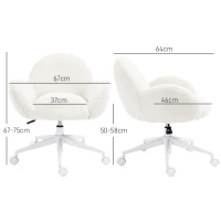 HOMCOM Makeup Vanity Chair, Cute Fluffy Desk Chair with Rolling Wheels for Bedroom Living Room, Cream White(m-3)