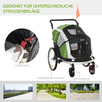 PawHut 2-in-1 Hundeanhänger Fahrradanhänger bis 30kg klappbar Aufbewahrungstaschen Sicherheitsleine Seischnalle Reflektoren Oxford-Gewebe Grün+Silber 150 x 82 x 108 cm(m-5)