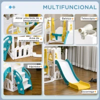 AIYAPLAY Escorrega Infantil 6 em 1 Parque para Crianças com Baloiço e Escorrega Telescópio Tabela de Basquetebol  Multicor(m-4)