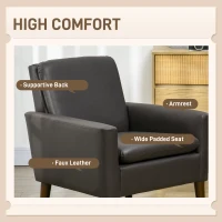 HOMCOM Fotoliu de Mobilier Capitonat, Fotoliu Modern din Imitație de Piele și Lemn, 75x78x81 cm, Maro(m-4)