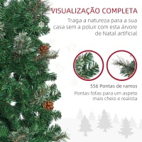 HOMCOM Árvore de Natal Artificial 195 cm Árvore de Natal com 556 Ramos Árvore de Natal Slim com 25 Pinhas Base Dobrável Ø54x195 cm Verde(m-7)