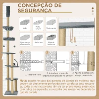 PawHut Arranhador para Gatos do Solo ao Teto de 230-250 cm  com Altura Ajustável Múltiplas Plataformas Rede Bolas Suspensas Cinza(m-7)