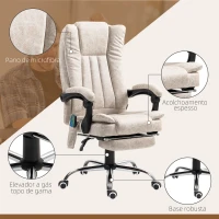 Vinsetto Cadeira de Massagem com 6 Pontos de Massagem Ajustáveis com Função de Aquecimento Apoio para os Pés Retrátil Creme(m-7)
