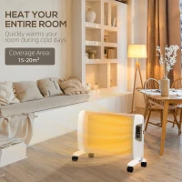 HOMCOM Mica Electric Space Heater, Portable Heater for Home with 2 Heat Settings, Living Room, Study, Garage, Adjustable Temperature 18-30°C, 1000W/2000W, White(m-7)