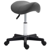 HOMCOM Saddle Stool, PU Leather Adjustable Rolling Salon Chair with Steel Frame for Massage, Spa, Beauty and Tattoo, Grey(m-1)