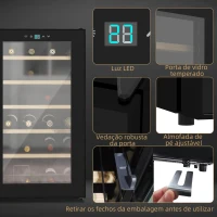 HOMCOM Cave de Vinho para 24 Garrafas 65L com Luz LED Interior Ecrã Tátil Digital Contolo de Temperatura Porta de Vidro e 5 Prateleiras Preto(m-5)