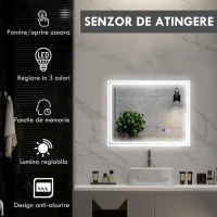 kleankin Oglinda de Baie cu Lumini LED, 90x70cm(m-4)