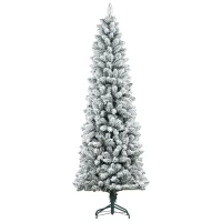 HOMCOM Kunstkerstboom, vlamvertragend, met kunstsneeuw, slank, stalen voet, 75 x 210 cm, Groen(m-1)