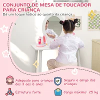 AIYAPLAY Toucador para Crianças com Banco Toucador de Maquilhagem para Crianças acima de 3 Anos Toucador Infantil com Espelho Branco(m-4)