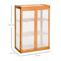 Outsunny Estufa de Jardim Estufa de Madeira e Painéis de Policarbonato com 3 Prateleiras Tampa e Portas para Plantas e Cultivos 76x47x110cm Madeira Natural(m-3)