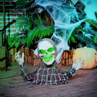 HOMCOM 70cm Groundbreaker Skeleton Halloween Animatronic, with Glowing Eyes(m-10)