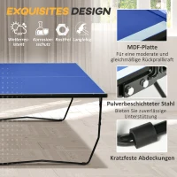 SPORTNOW Opvouwbare Tafeltennistafel, 8 Wielen, Poedergecoat Staalframe, MDF, 274 x 152,5 x 76 cm, Blauw(m-6)