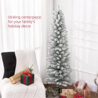HOMCOM 5ft Artificial Snowy Pencil Christmas Tree - Green(m-4)