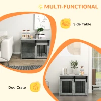 PawHut 80cm Dog Crate Furniture with Removable Cushion for Large Dogs- Grey(m-5)