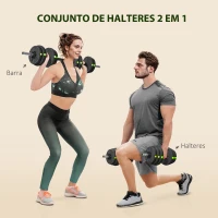 SPORTNOW Kit de Halteres 30 kg 2 em 1 Jogo de Pesos com Barra de Pesos Pega Antiderrapante para Treino de Força  Preto e Verde(m-4)