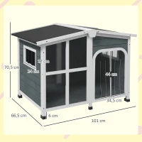 PawHut Casa para Cães de Madeira com Teto Abatível Porta com Cortina e Fundo Amovível 101x66,5x70,5cm Cinza Escuro(m-3)