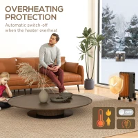 HOMCOM 1500W Oil Filled Radiator, 7 Fin, Portable Electric Heater with 3 Heat Settings, Safety Cut-Off and Wheels, Grey(m-4)