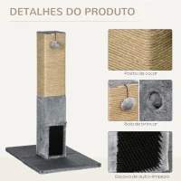 PawHut Poste Arranhador para Gatos 79 cm com Bola Suspensa e Poste de Juta 59,5x39x79 cm Cinza e Bege(m-5)
