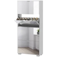 HOMCOM Dulap pentru Depozitarea Încălțămintei cu Uși, Oglindă și 3 Sertare Rabatabile, 76x26x168 cm, Alb(m-10)