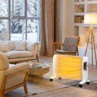 HOMCOM Mica Electric Space Heater, Portable Heater for Home with 2 Heat Settings, Living Room, Study, Garage, Adjustable Temperature 18-30°C, 1000W/2000W, White(m-10)
