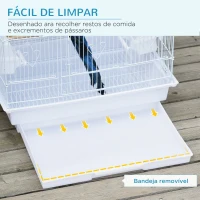 PawHut Gaiola para Passáros Gaiola de Metal com Portas 4 Comedouros 3 Poleiros Baloiço Bandeja Removível e Alça de Transporte para Papagaio Canário Periquito 46,5x35,5x92cm Branco(m-5)