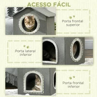 PawHut Casa para Gatos de 2 Níveis Cama para Gatos Caverna para Gatos com 3 Portas e Almofadas Laváveis 42x46x59,5 cm Cinza(m-6)
