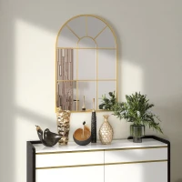 HOMCOM Lustro Ścienne, Projekt Okna, Lustro Korytarzowe, Metalowa Rama, 91 x 60 cm, Złote(m-6)