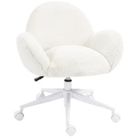 HOMCOM Makeup Vanity Chair, Cute Fluffy Desk Chair with Rolling Wheels for Bedroom Living Room, Cream White(m-11)