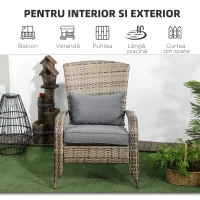 Outsunny Scaun de Grădină din Ratan, Scaun de Exterior cu Cotiere, Perne și Spătar Înalt Curbat, 64x80x90 cm, Gri(m-7)