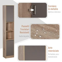 HOMCOM Mobiletto Salvaspazio per Bagno in Legno, Mobile da Bagno con 2 Armadietti e Ripiani Regolabili, Design a Colonna, 30x24x170 cm, Grigio e Rovere(m-7)