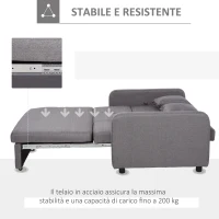 HOMCOM Divano Letto 2 Posti 2 in 1 con Vano Contenitore e Design Moderno, Letto Singolo, Imbottito e Rivestito in Lino Grigio(m-6)