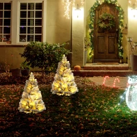 HOMCOM LED-Verlichte Kerstboom, Set van 2, 90 cm, Dennenappels, Rode Bessen, Brandveilig, Groen/Wit(m-2)