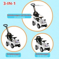 AIYAPLAY 2-in-1 Loopauto, Afneembaar Zonnedak, Lichtjes, Muziek, Toeter, Kunststof en Metaal, 96 x 39 x 90 cm, Wit/Zwart(m-4)