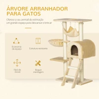 PawHut Árvore para Gatos Arranhador com Poste Ninho Cesta Rede Plataforma Casa e Escada de Veludo e Sisal Natural 54x29,5x98 cm Bege(m-4)
