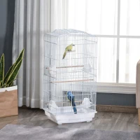 PawHut Gaiola para Passáros Gaiola de Metal com Portas 4 Comedouros 3 Poleiros Baloiço Bandeja Removível e Alça de Transporte para Papagaio Canário Periquito 46,5x35,5x92cm Branco(m-2)